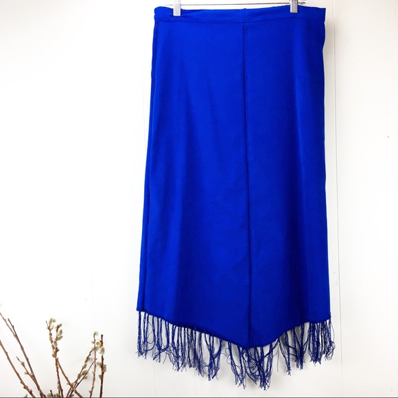 Vintage Dresses & Skirts - Vintage 90s Royal Blue Fringe Skirt